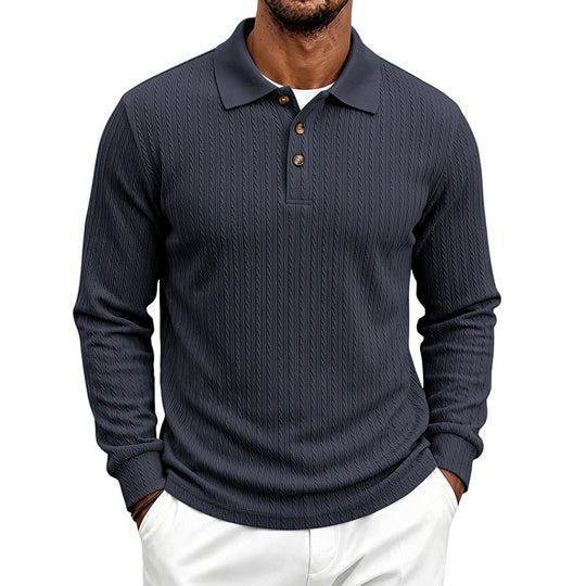 Herren Strukturiertes Langarm-Polo aus Feinstrick mit Zopfmuster und Knopfleiste Shop Nory