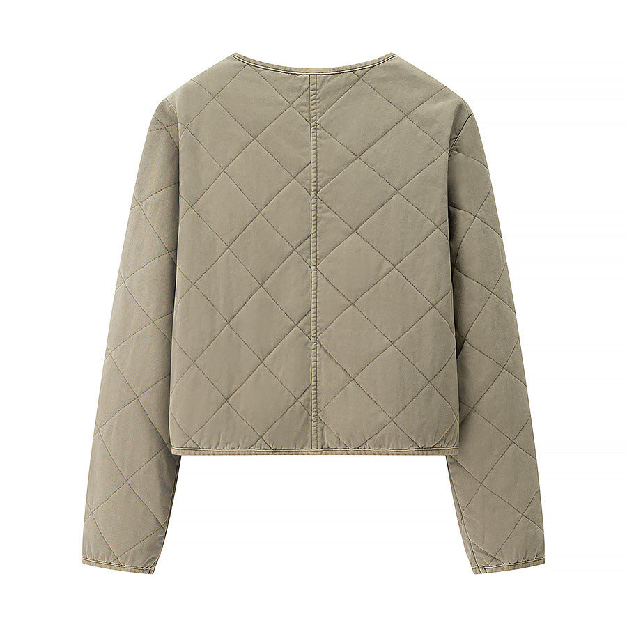 Damen Leichte gesteppte Kurzjacke mit Rundhalsausschnitt, durchgehendem Reißverschluss und dezenter Taillenlänge Shop Nory