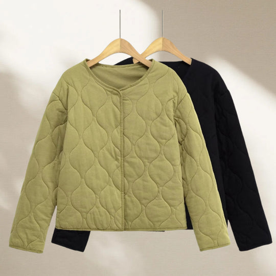 Damen gesteppte Jacke mit Rundsteppung, Knopfleiste und V‑Ausschnitt Shop Nory