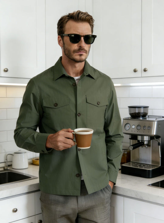 Herren Overshirt-Hemdjacke mit Pattentaschen und klassischem Hemdkragen Shop Nory