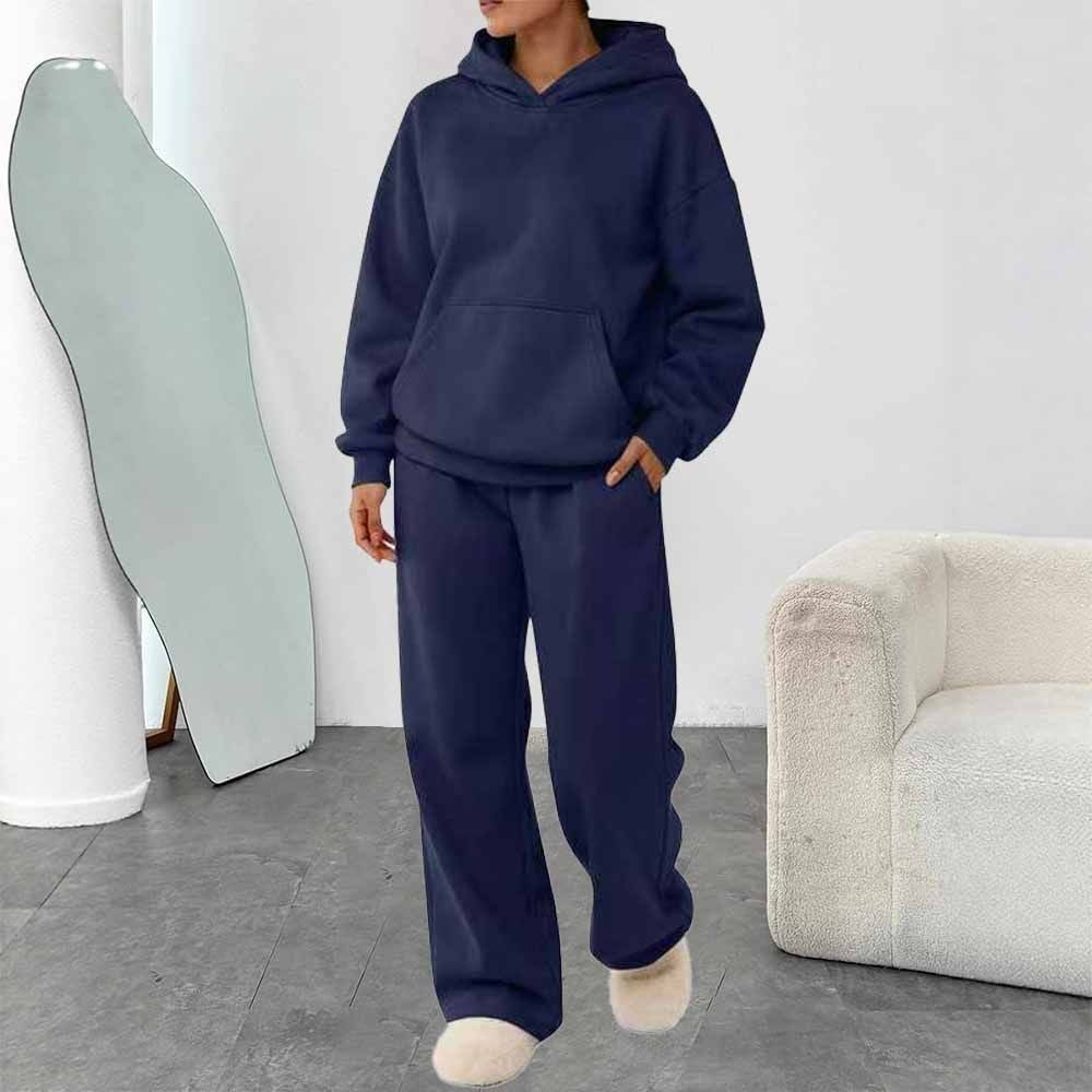 Damen nan zweiteiliges Freizeit-Lounge-Set mit Kapuzenpullover, Kängurutasche und gerader Loungehose aus weichem Baumwollmix Shop Nory