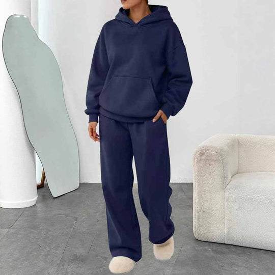 Damen nan zweiteiliges Freizeit-Lounge-Set mit Kapuzenpullover, Kängurutasche und gerader Loungehose aus weichem Baumwollmix Shop Nory