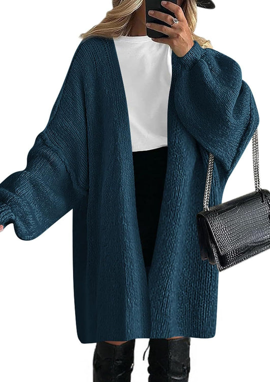 Damen Oversize Strickcardigan mit weiten Ballonärmeln und offener Front Shop Nory