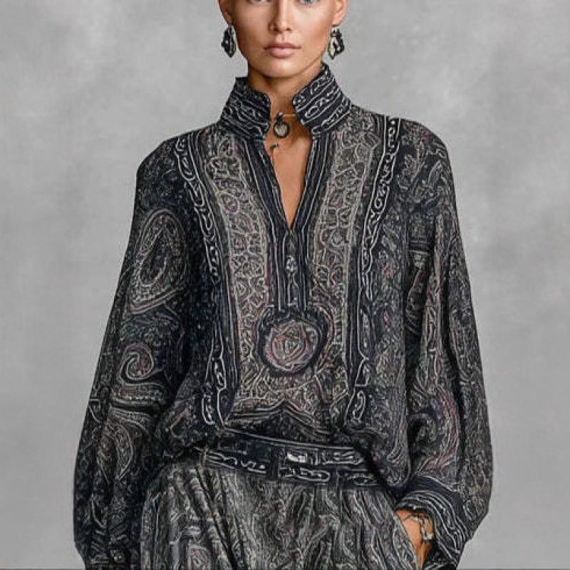 Damen Fließendes Boho-Zweiteiler-Set mit weiter Tunika und Haremshose im Paisley-Design Shop Nory