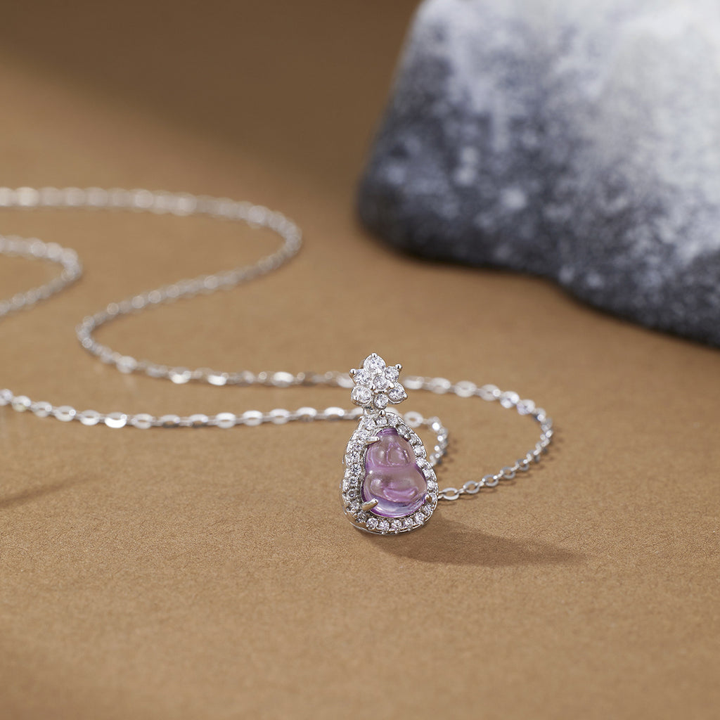Damen Elegante Halskette mit lila Edelstein und funkelnden Akzenten Shop Nory