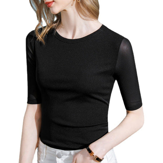 Damen Figurbetontes Shirt mit transparenten Ärmeln und elegantem Design