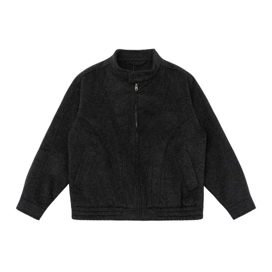 Unisex Kastig geschnittene Wollmix-Blousonjacke mit hohem Stehkragen und verdecktem Reißverschluss Shop Nory