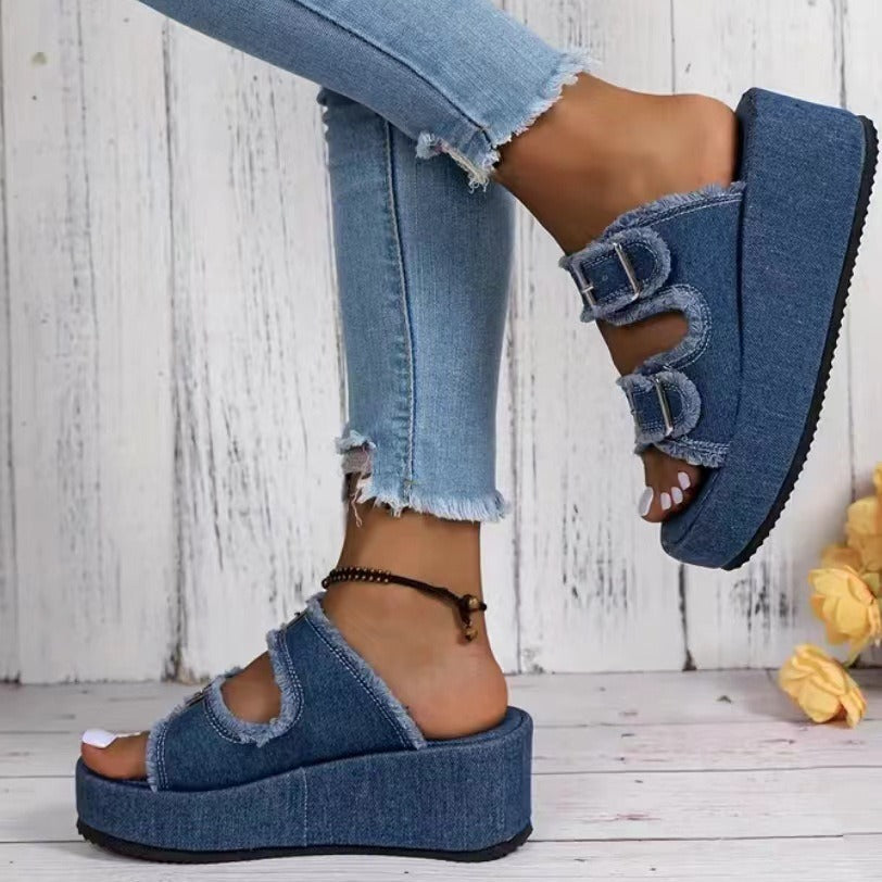 Damen Plattform Sandalen mit schicken doppelt Schnallen
