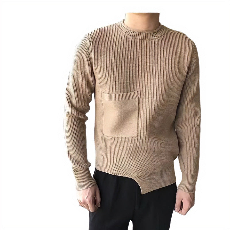 Herren Grobgerippter Rundhalspullover mit aufgesetzter Brusttasche Shop Nory