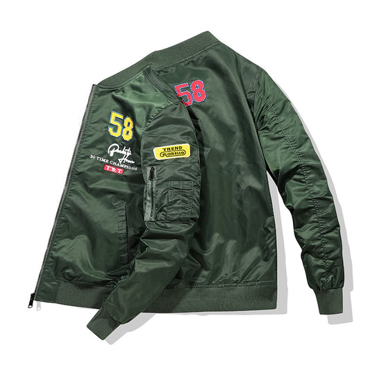 Herren Utility-Bomberjacke im Fliegerstil mit Ärmel-Taschen und Stickpatches Shop Nory