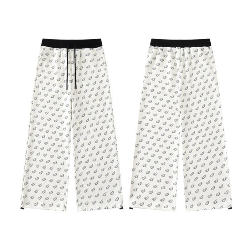 Damen Weite Palazzo-Loungehose mit elastischem Komfortbund, Kordelzug und Allover-Mini-Icon-Print Shop Nory