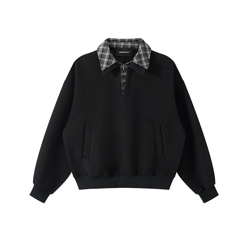 Unisex Lagenlook-Sweatshirt mit eingenähtem Karokragen und seitlichen Einschubtaschen Shop Nory