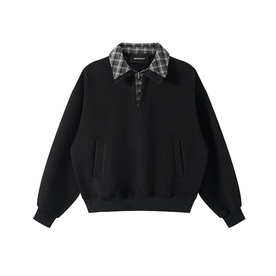 Unisex Lagenlook-Sweatshirt mit eingenähtem Karokragen und seitlichen Einschubtaschen Shop Nory