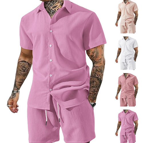 Herren nan Crinkle-Lounge-Set mit offenem Revershemd, integriertem Kurzarm-T-Shirt und Kordel-Bermuda Shopnory
