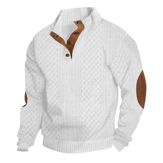 Herren nan texturierter Halbzip-Pullover im Troyer-Stil mit Kontrastbesatz und Leder-Ellbogenpatches Shop Nory