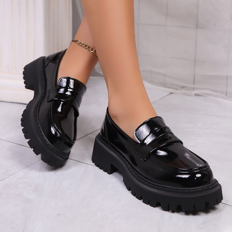 Damen Modische Lacklederschuhe mit robustem Profil
