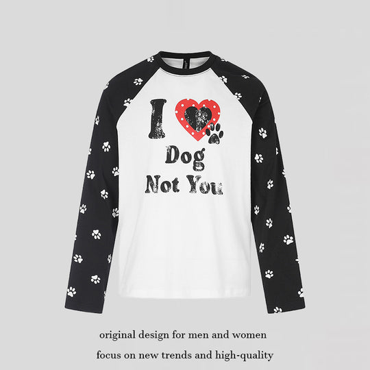 Damen Casual-Langarmshirt im Raglanstil mit Hunde-Pfotenmuster und Statement-Frontprint Shop Nory