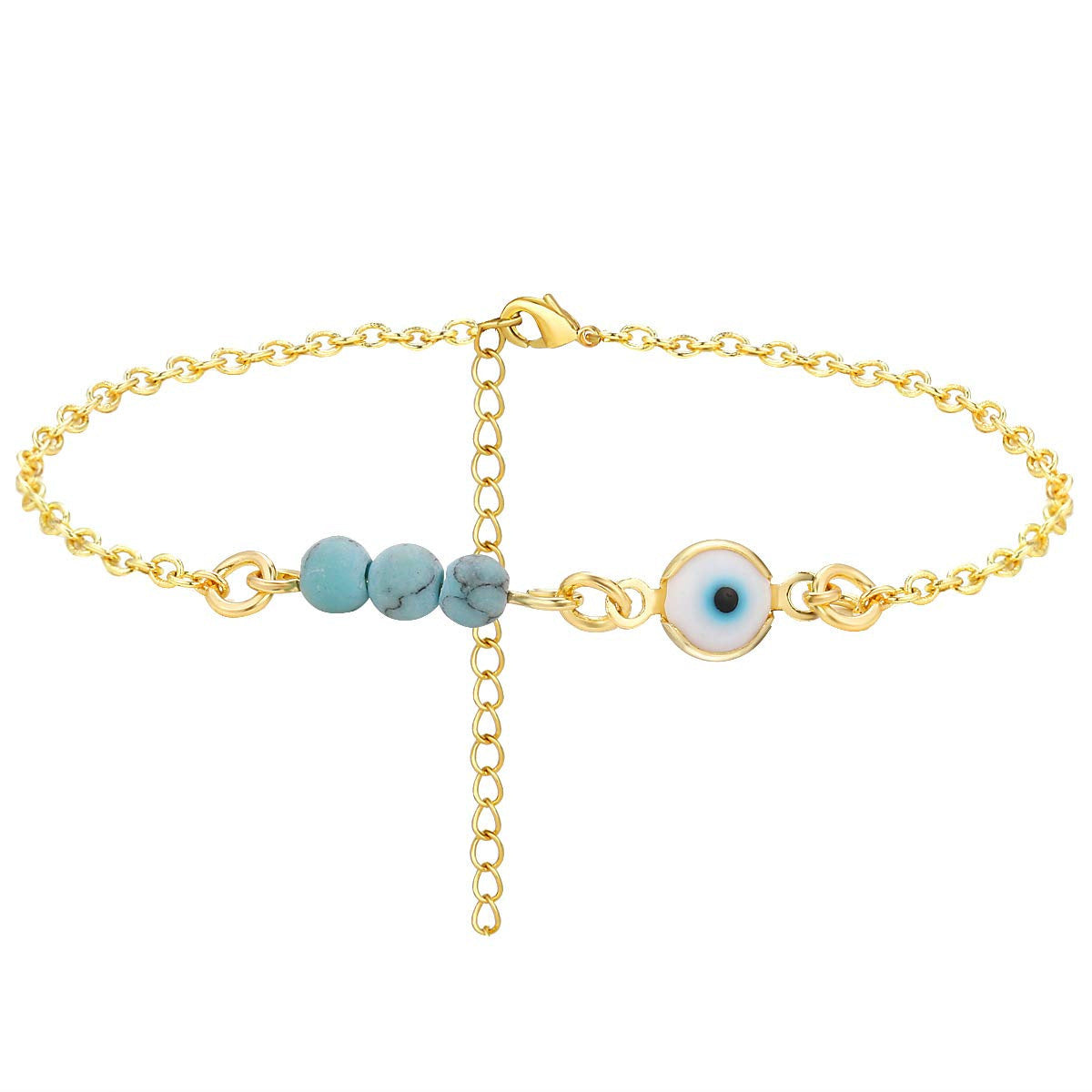 Damen Fußkettchen mit schützendem Augen-Motiv und bunten Edelsteinakzenten Shop Nory