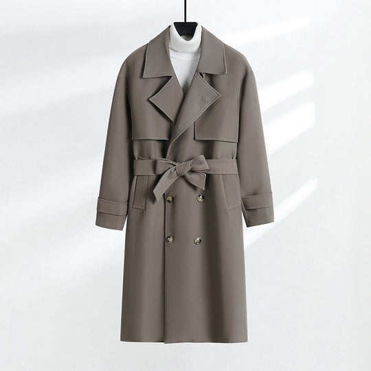 Damen taillierter Doppelreiher-Trenchcoat mit Bindegürtel und Schalkragen Shop Nory
