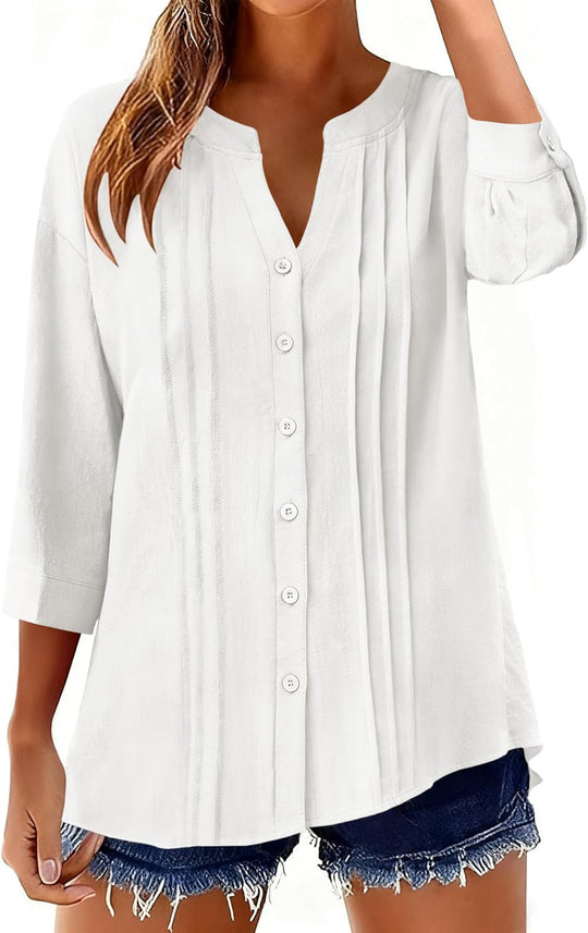 Damen Lockeres Tunikashirt mit Kellerfalten und dreiviertel Ärmeln Shop Nory