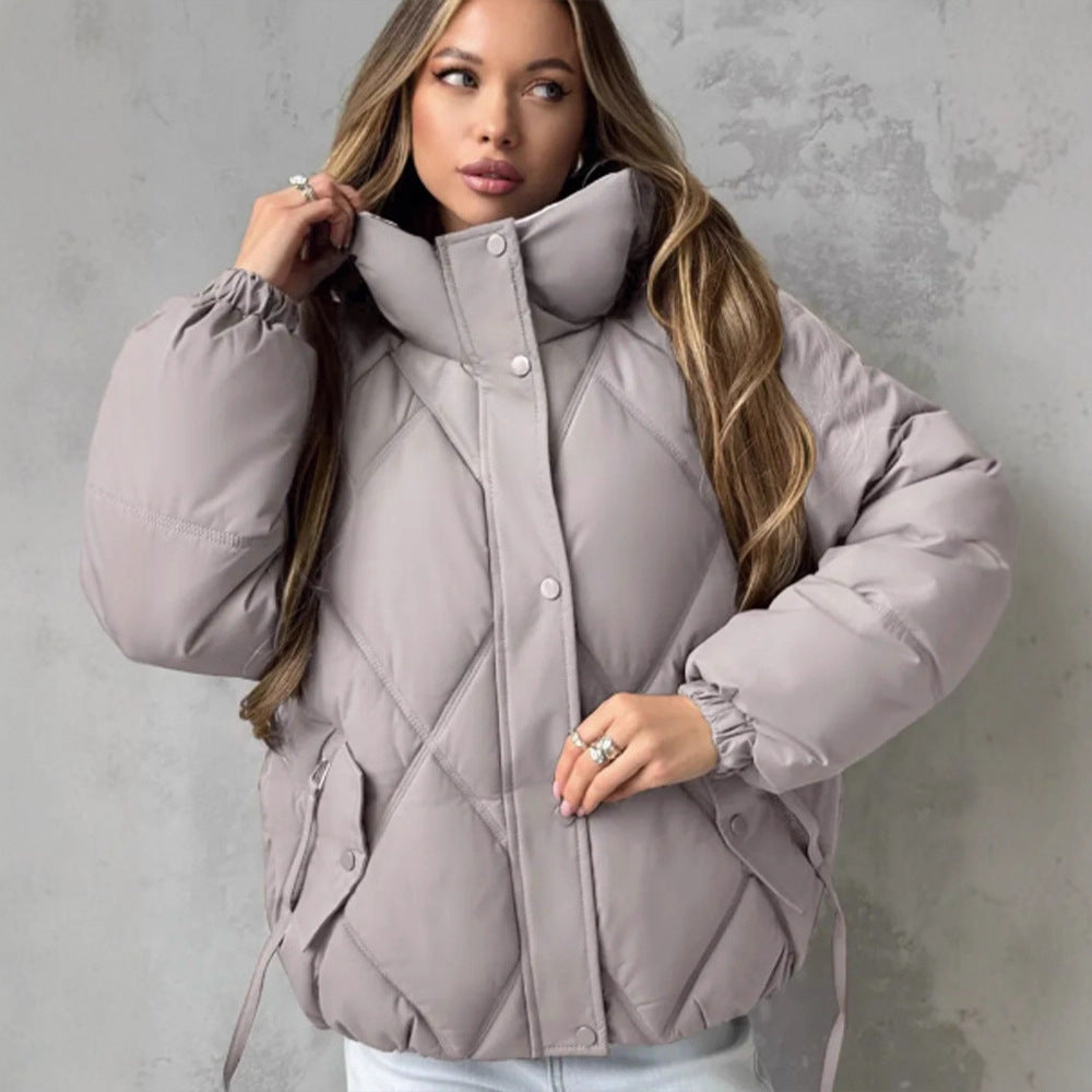 Damen Gefütterte Rauten‑Stepp‑Pufferjacke mit Kapuze und verdecktem Reißverschluss Shop Nory