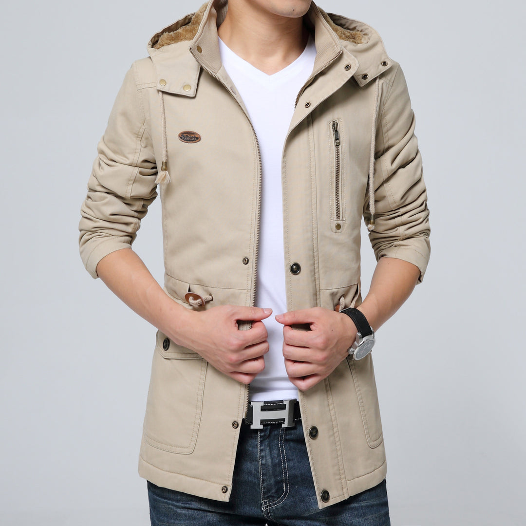 Herren Kapuzenparka mit Teddyfutter, Utility-Taschen und Kordzug Shop Nory