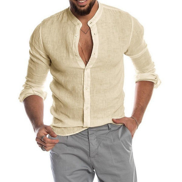 Herren Leinenhemd mit modernem Henley-Ausschnitt und Struktur