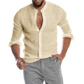 Herren Leinenhemd mit modernem Henley-Ausschnitt und Struktur