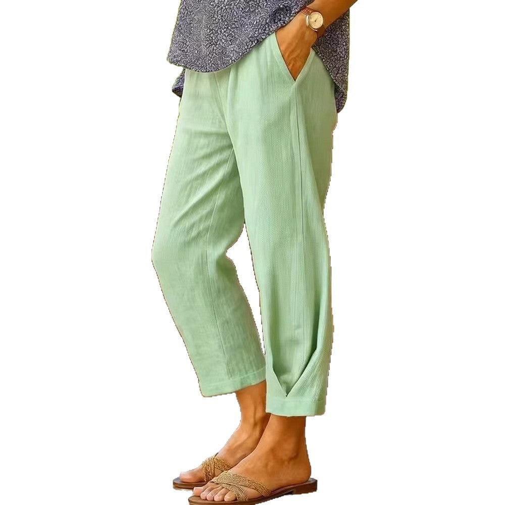 Damen Leichte Leinenhose mit weitem Bein und Kordelzug Shop Nory