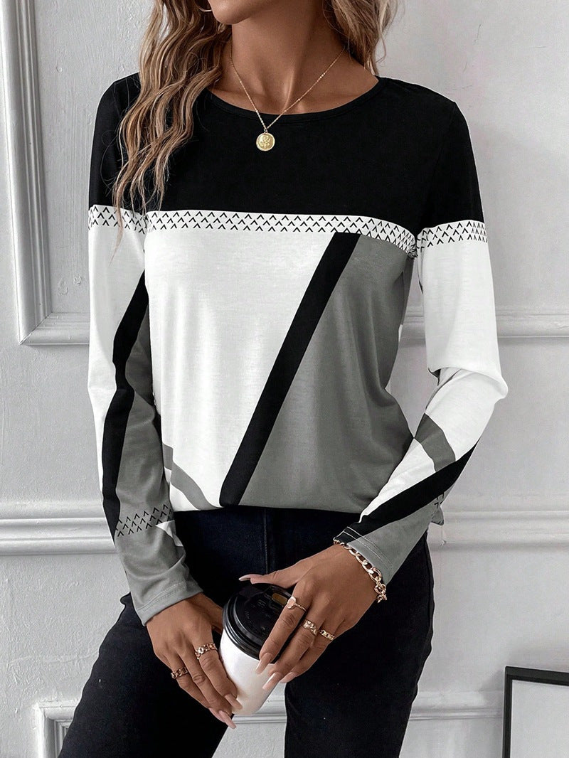 Damen Langarmshirt mit geometrischem Blockprint und Rundhalsausschnitt Shop Nory