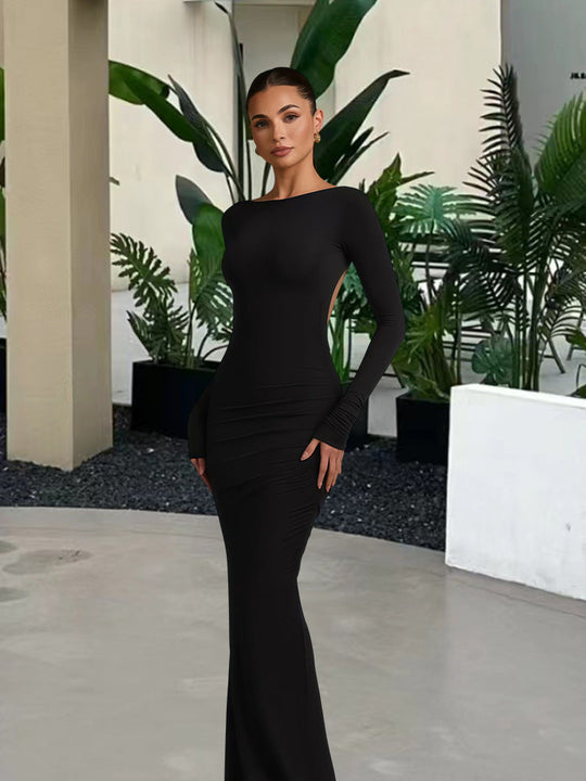 Damen elegantes Abendkleid mit figurbetontem Schnitt und langen Ärmeln