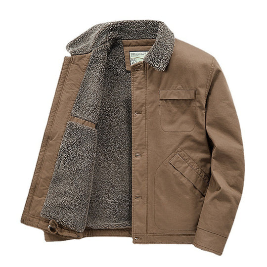 Herren gefütterte Canvas-Arbeitsjacke mit Sherpa‑Innenfutter und Hemdkragen Shop Nory