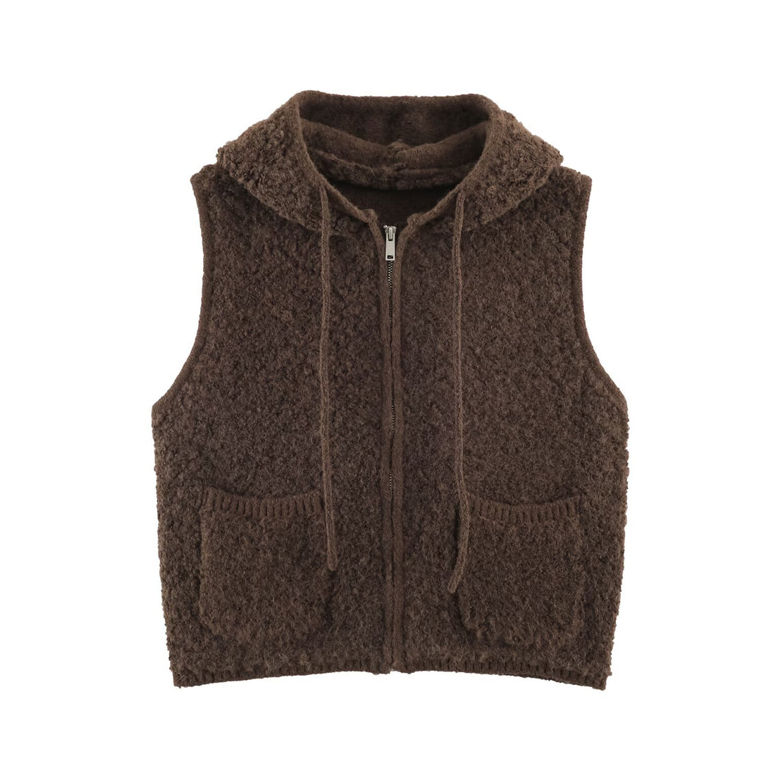 Damen Teddy-Fleece-Weste mit Kapuze, Reißverschluss und aufgesetzten Taschen Shop Nory
