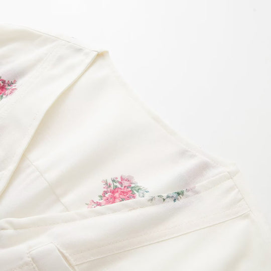 Damen Langer Jumpsuit mit Blumenprint, V-Ausschnitt, Reißverschluss und Tunnelzug Shop Nory