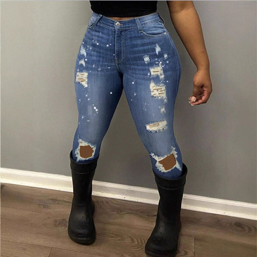 Damen Hochtaillierte zerrissene Skinny-Jeans mit Sculpting‑Effekt und Farbklekse Shop Nory
