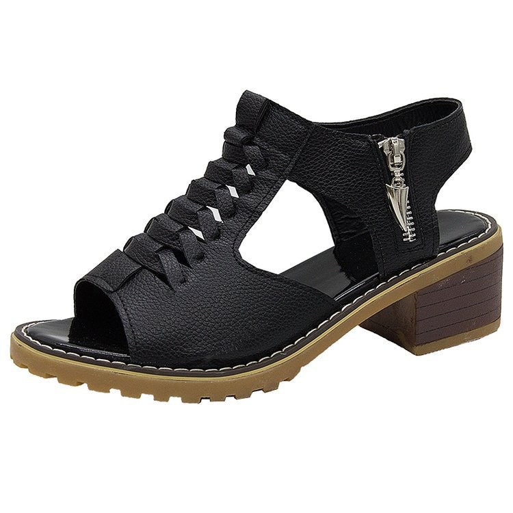 Damen Geflochtene Leder-Blockabsatz-Sandale mit Reißverschluss und profilierter Sohle Shop Nory