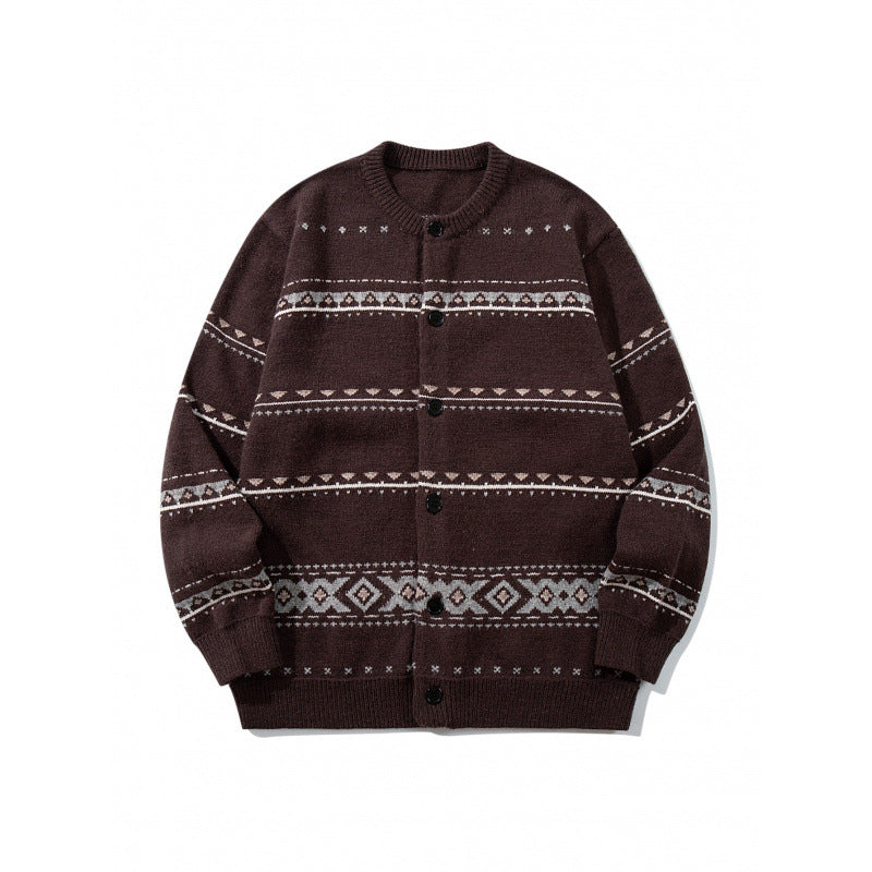 Unisex Jacquard‑Strickcardigan im Boxy‑Cut mit Rundhals und Knopfleiste Shop Nory
