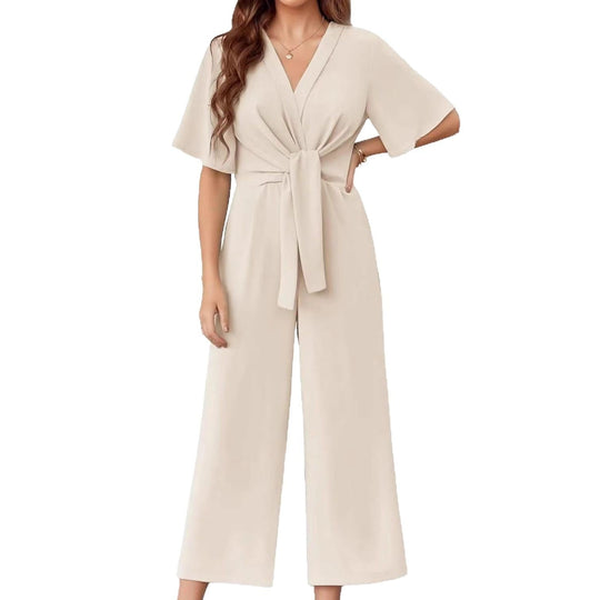 Damen Jumpsuit mit Taillenknoten und weitem Bein
