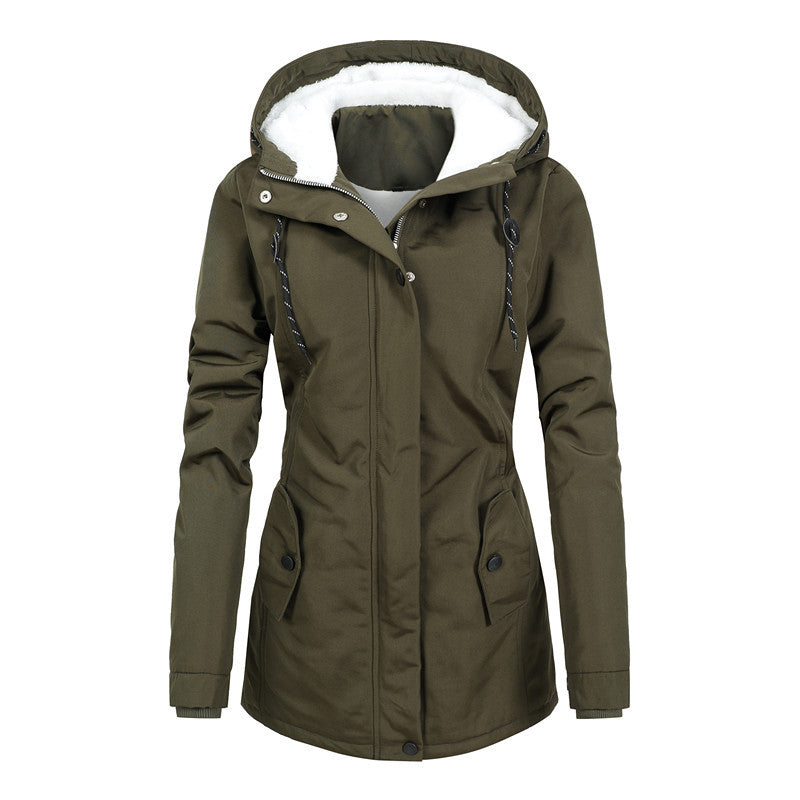 Damen Wasserabweisender Parka mit Teddyfutter, Kapuze und tailliertem Schnitt Shop Nory