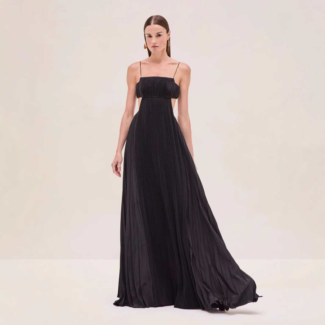 Damen Maxi-Kleid mit eleganter Plisseedetails und schmalen Spaghettiträgern