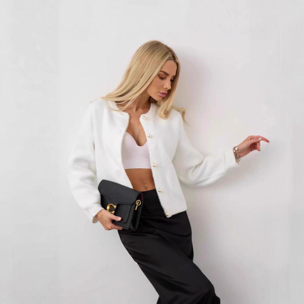 Damen Flauschiger Strick cardigan mit Perlenknöpfen Shop Nory