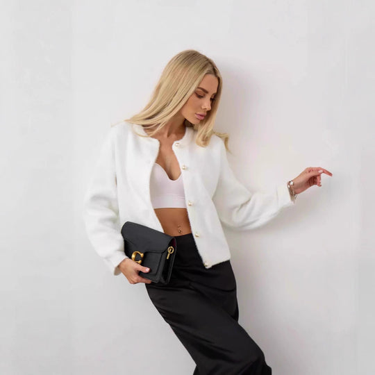 Damen Flauschiger Strick cardigan mit Perlenknöpfen Shop Nory
