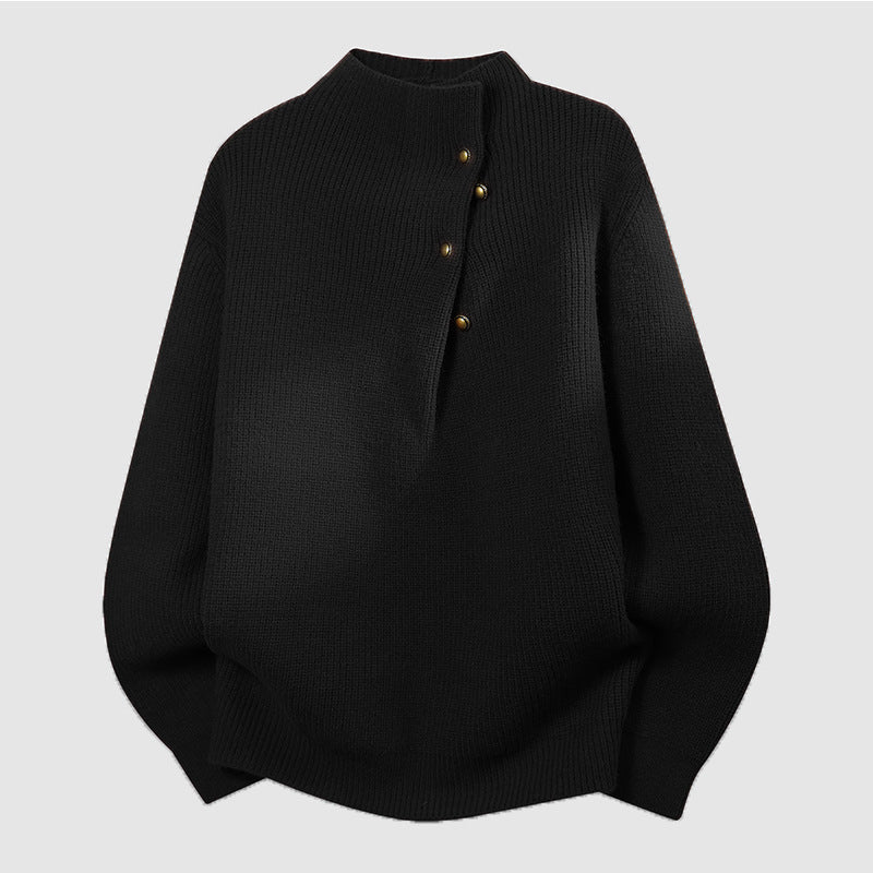 Damen Oversized Feinstrick-Pullover mit asymmetrischer Knopfleiste und Stehkragen Shop Nory