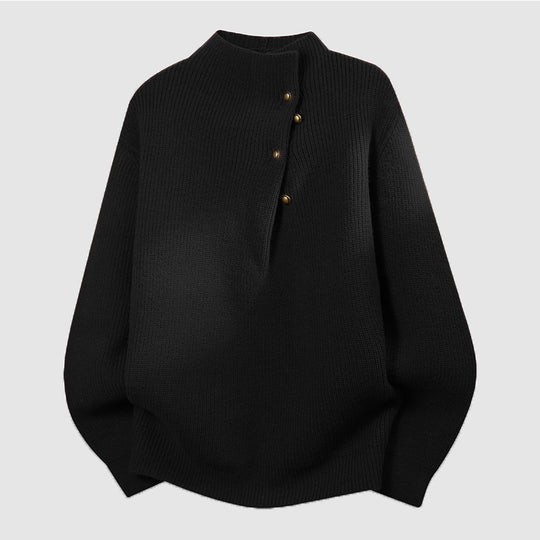 Damen Oversized Feinstrick-Pullover mit asymmetrischer Knopfleiste und Stehkragen Shop Nory