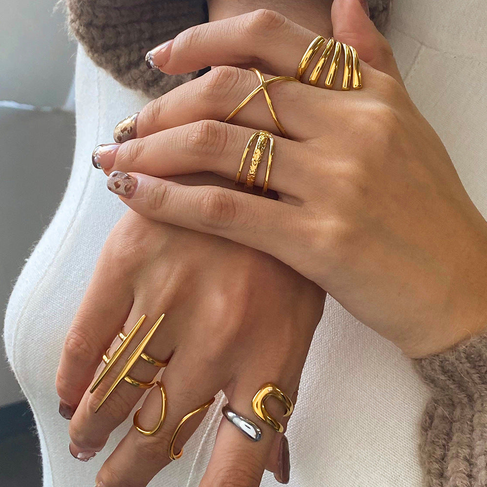 Damen Offener Ring mit elegantem Design und dreifacher Struktur Shop Nory