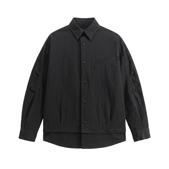 Unisex Oversize Hemdjacke mit Druckknöpfen, Kentkragen und Brust‑Welttasche Shop Nory