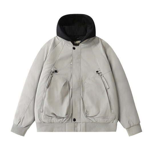 Herren Boxy-Utility-Bomber mit gesteppter Thermoisolierung, integrierter Kapuze und verdeckten Reißverschlüssen Shop Nory