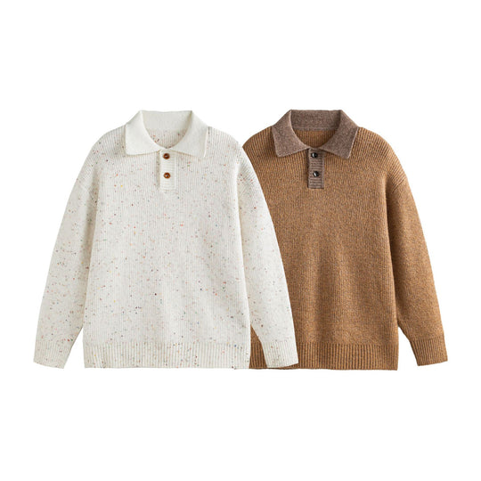 Damen Strickpoloshirt mit Fleckmuster, Rippstruktur und Knopfleiste Shop Nory