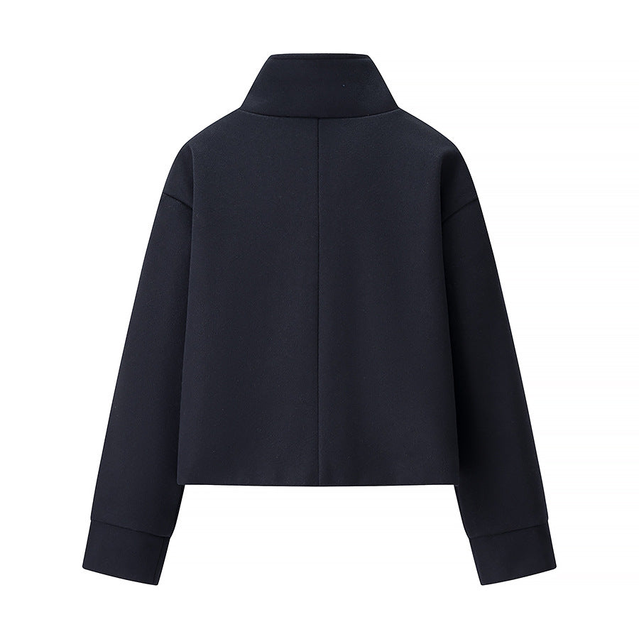 Damen Kurzjacke Boxy Wollmix mit Stehkragen, Oversize-Ärmeln und Knopfleiste Shop Nory