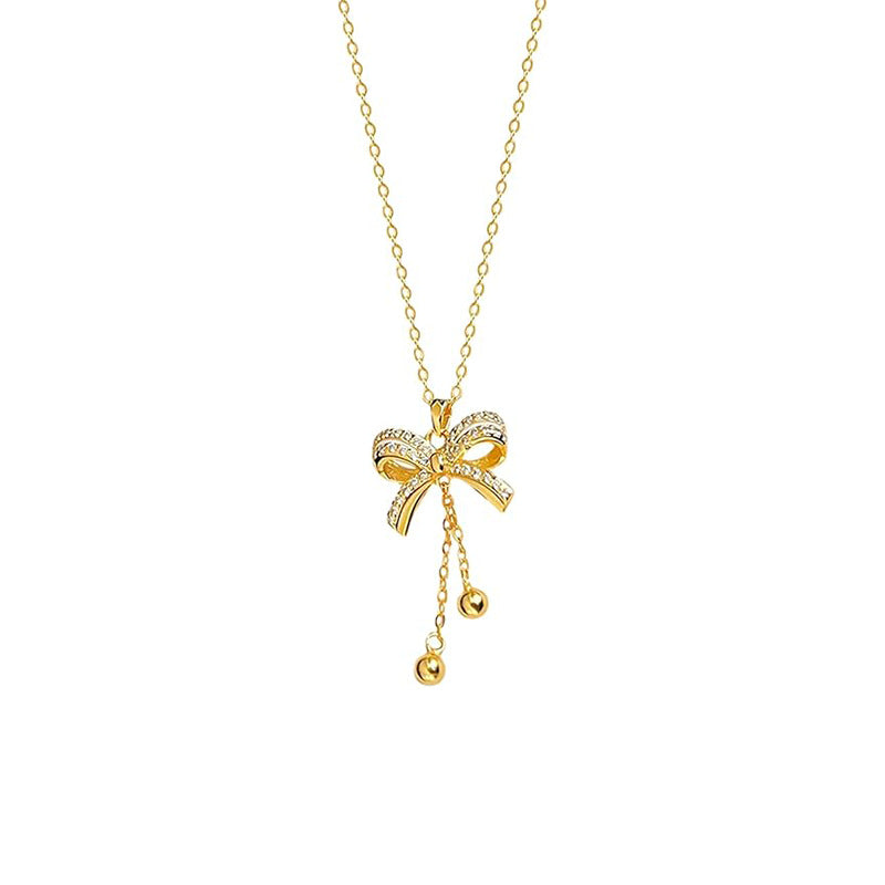 Damen Halskette mit eleganter Schleifenapplikation und funkelnden Details Shop Nory